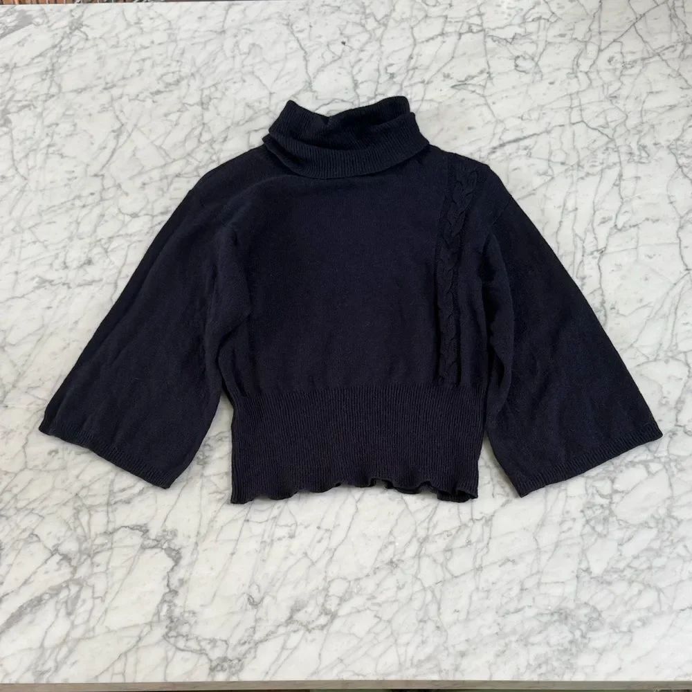 Anthropologie Sparrow Kimi Turtleneck Sweater Navy Wool Blend Sz S